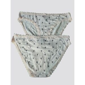 Victoria's Secret Pink Logo Cotton Light Blue Bikini Panty M NWT Authentic 2PCS